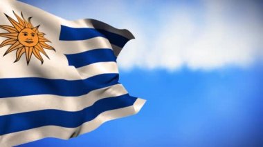 Bir gökyüzü arka plan ile rüzgarda sallayarak Uruguay bayrağıdijital animasyon
