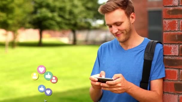 Front View Caucasian Male Student Wearing Blue Shirt Colorful Social — Stock Video