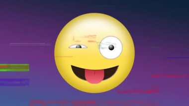 Emoji ve efekt olarak ışık titreşen çubukları dışarı yapışmasını dil ile göz kırparak bir yüz dijital animasyon