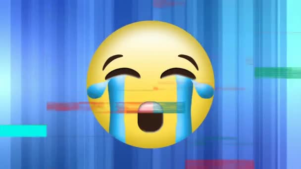 Cyfrowa Animacja Twarzy Płacz Emoji Statycznych Świateł Pierwszym Planie Niebieskim — Wideo stockowe