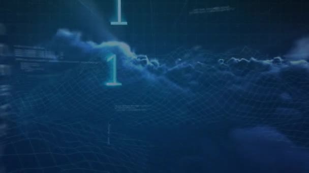 Animation numérique d'un circuit imprimé en forme de serrure avec étiquettes et codes binaires en arrière-plan 