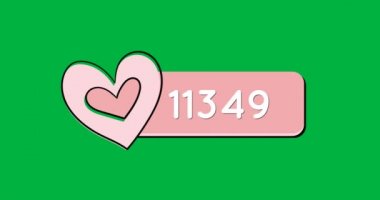 Sayılar ve yeşil bir arka plan üzerinde pembe bir kalp simgesi ile pembe bir kutu animasyon. Sayı 4k kadar sayıyor