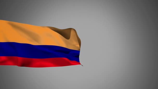 Close Van Russische Vlag Zwaaiende Tegen Een Grijze Achtergrond — Stockvideo