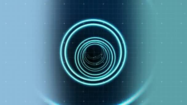 Digital Animation Travelling Tube Shaped Wormhole Glowing Rings — Stock Video