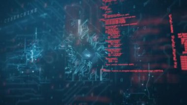 İkili kodlar ve arayüz kodları ile aydınlatma bir devre kartı dijital animasyon