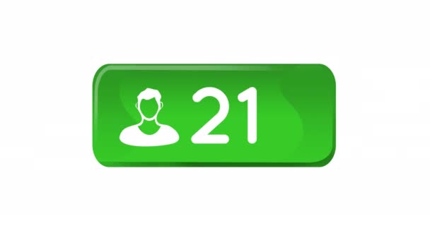 白い背景4Kの数が増加する緑色のボタンのフォロワーアイコンのデジタルアニメーション — ストック動画