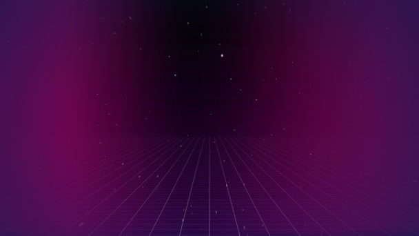 在渐变紫色外太空中行驶的数字动画 网格线指示方向 — 图库视频影像