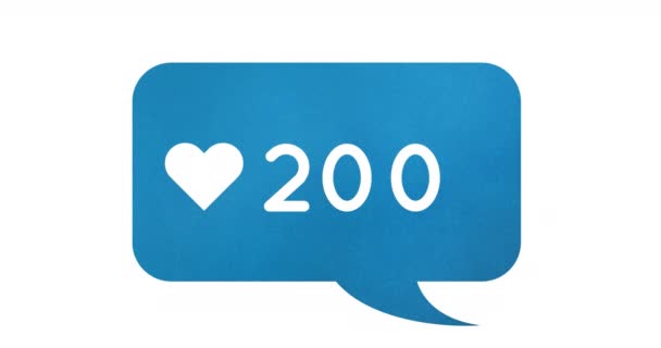 Digital Animation Increasing Number Hearts Icon Blue Chat Box White — Stock Video