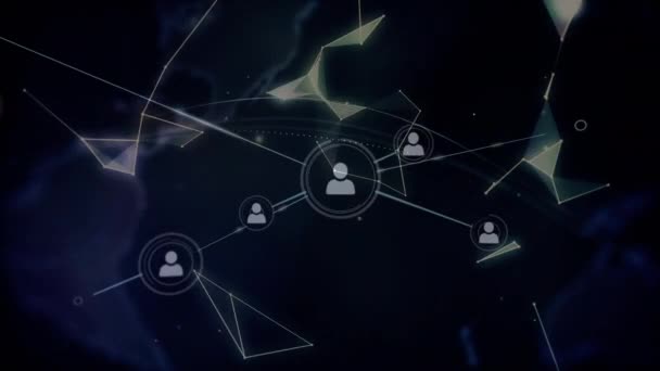 Digitální animace profilových ikon připojených řetězcem s globálními otáčecmi na pozadí