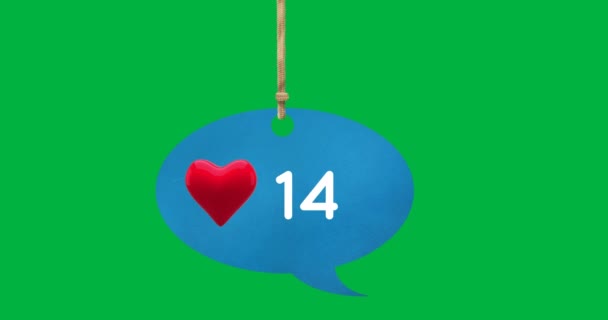 Digital Animation Heart Icon Numbers Increasing Tied Blue Speech Balloon — Stock Video