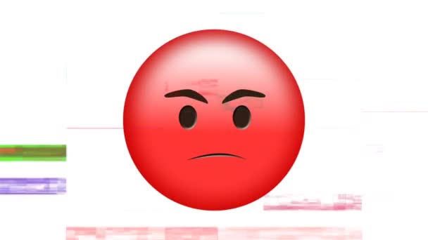 Digital Animation Red Face Angry Expression Frowning Mouth Eyes Eyebrows — Stock Video