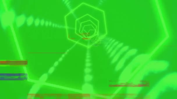 Digital Animation Travelling Pentagon Shaped Wormhole Flickering Bars Light Effects — Stock Video