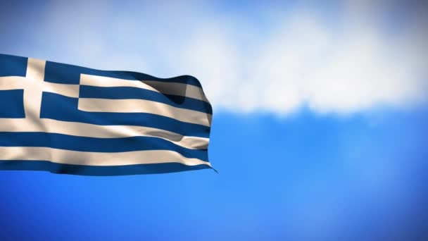 Animación Digital Bandera Grecia Ondeando Viento Con Fondo Azul Del — Vídeos de Stock