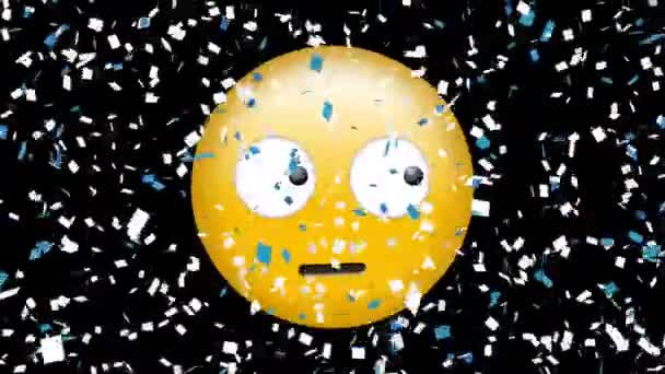 Digital Generierte Animation Eines Augenrollenden Emojis Mit Digitalen Konfetti Effekten — Stockvideo