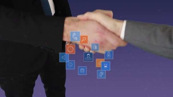 Close Van Een Handshake Tussen Zakenmensen Digitale Samengestelde Beelden Zweven — Stockvideo