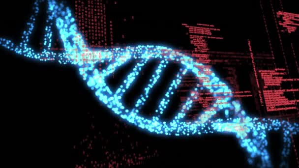 Digital Komposit Glödande Dna Helix Med Gränssnitts Koder Som Bakgrund — Stockvideo