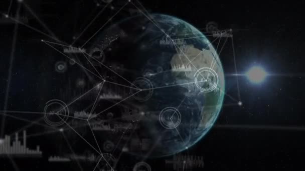 중심으로 움직이는 그래프가있는 지구의 디지털 애니메이션 — 비디오
