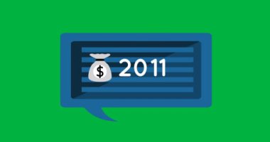 Yeşil arka plan 4k üzerinde mavi çizgili sohbet kutusunda sayıları ve para çantası sayma Animasyonu