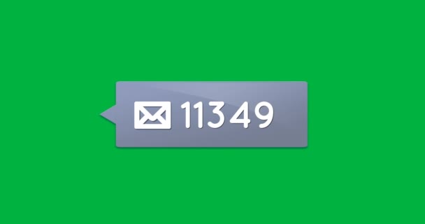 Animation Grey Box Message Icon Increasing Number Green Background — Stock Video