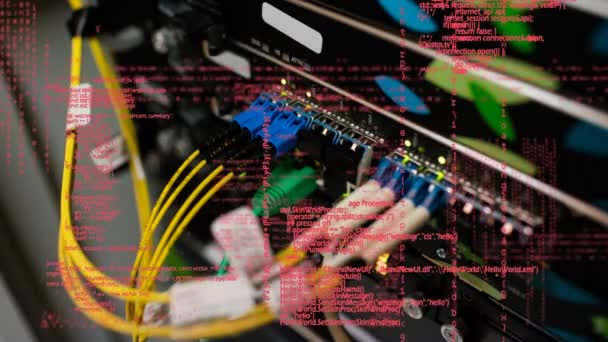 Close Connection Cables Circuit Board Interface Codes Running Foreground — Stock Video