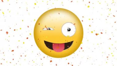 Konfeti efektleri ile dil emoji dışarı yapışmasını ile göz kırparak bir yüz dijital animasyon