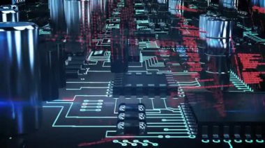 Ön planda çalışan arayüz kodları ile bir devre kartıdijital animasyon