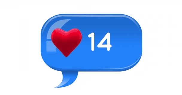 Animación Una Caja Chat Azul Con Icono Corazón Rojo Números — Vídeo de stock