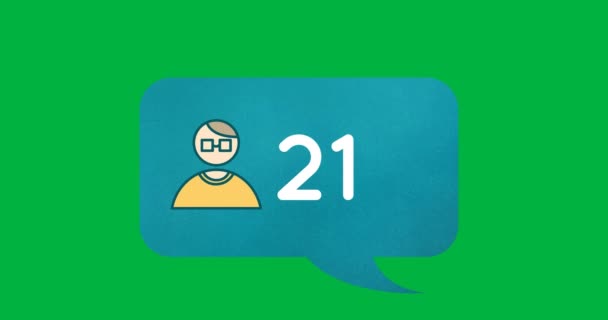Animación Digital Icono Seguidor Una Burbuja Chat Azul Aumentando Número — Vídeo de stock