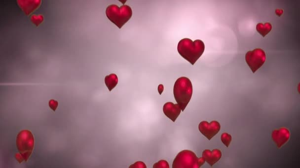 Digital Animation Red Heart Balloons Floating Sky — Stock Video