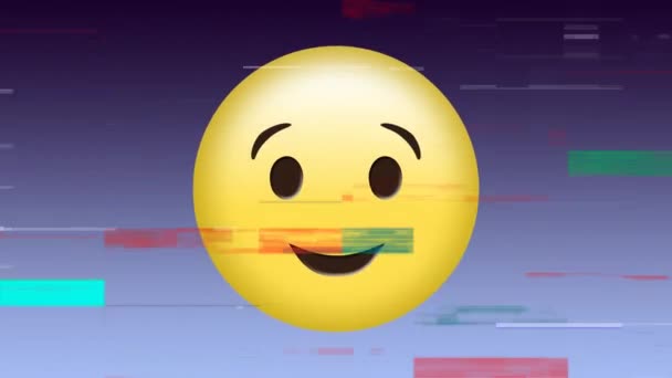 Animation numérique d'un visage jaune avec un sourire clignant sur son œil gauche 