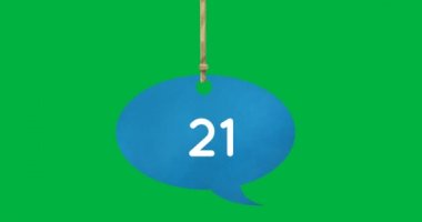 Yeşil arka plan 4k üzerinde sayıları artan bağlı mavi konuşma balonu Animasyon