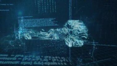 Arka planda çalışan arayüz kodları ile anahtar şeklinde bir devre kartı dijital olarak oluşturulan animasyon