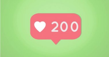 Degrade yeşil arka plan 4k pembe bir sohbet kutusu içinde bir kalp simgesi ve artan sayılar Animasyon