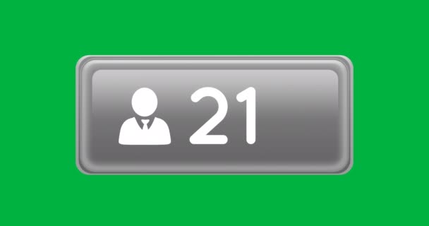 緑色の背景4Kに数字を増やす灰色のボタンのフォローアイコンのデジタルアニメーション — ストック動画