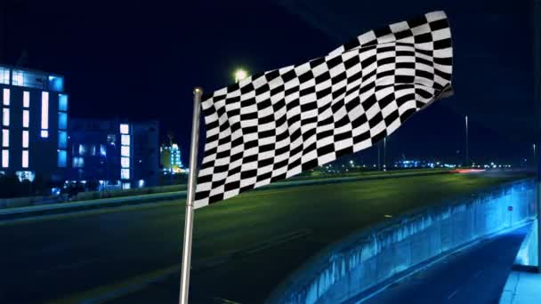 Digitale Animatie Van Een Race Vlag Een Paal Zwaaiende Wind — Stockvideo