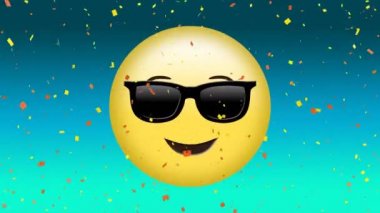 Güneş gözlüğü takan hafif bir gülümseme ile sarı bir yüzün dijital animasyon