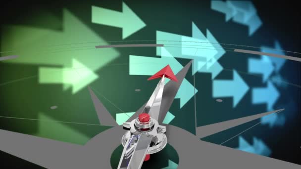 Цифрова Анімація Компаса Тлом Стрілок Вказують Праворуч Вказує Напрямок — стокове відео
