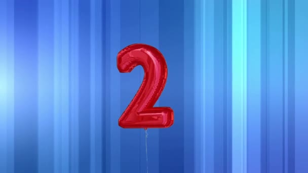 Floating Red Number Two Balloon Striped Blue Background — Stock Video