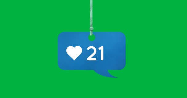 Digital Animation Heart Icon Numbers Increasing Tied Blue Chat Box — Stock Video