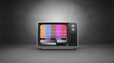 Ekranında oklar hareket eden gri bir arka plan üzerinde televizyon