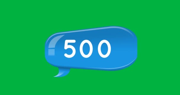 Animation Blue Chat Box Numbers Increasing Green Background — Stock Video