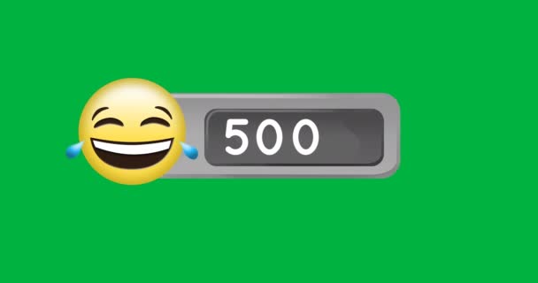 Анімація Сміху Емоційок Поряд Числом Підраховується Зеленому Тлі — стокове відео