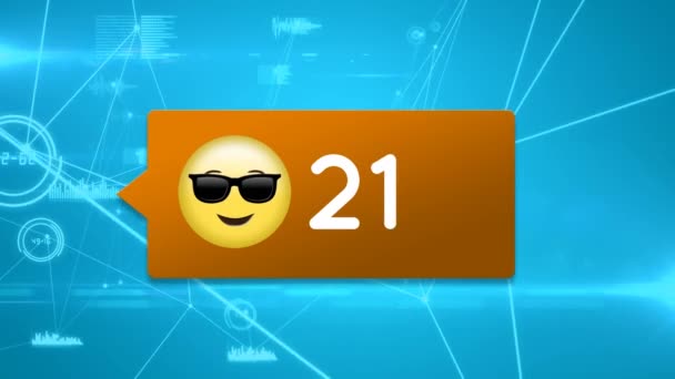 Ψηφιακή Κίνηση Του Χαμογελαστή Face Emoji Αριθμό Πλήθους Αυξάνεται Φόντο — Αρχείο Βίντεο