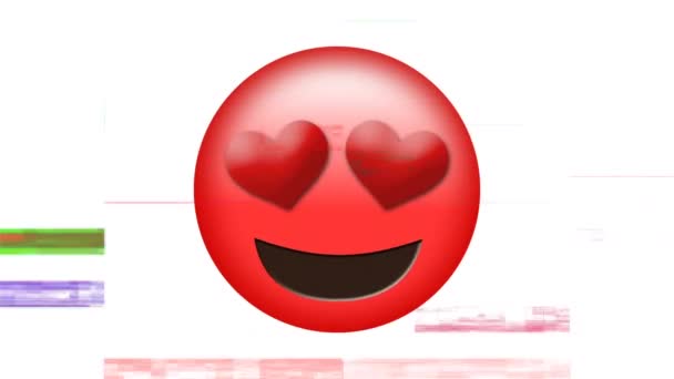 Animação Digital Emoji Sorridente Cor Vermelha Com Olhos Forma Coração — Vídeo de Stock