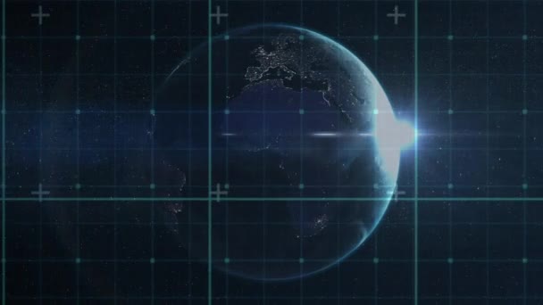 Цифровая Анимация Вращающегося Глобуса Замыкающейся Сеткой Позиционирования — стоковое видео
