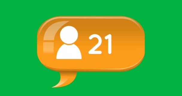 Animation Orange Message Notification Bubble Increasing Number Background Green — Stock Video