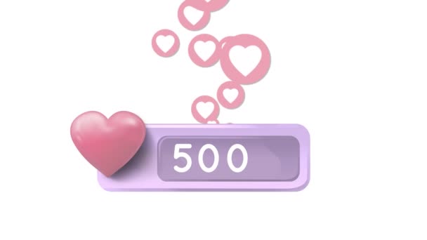 Animation Heart Icon Count Box Increasing Number Count Background White — Stock Video