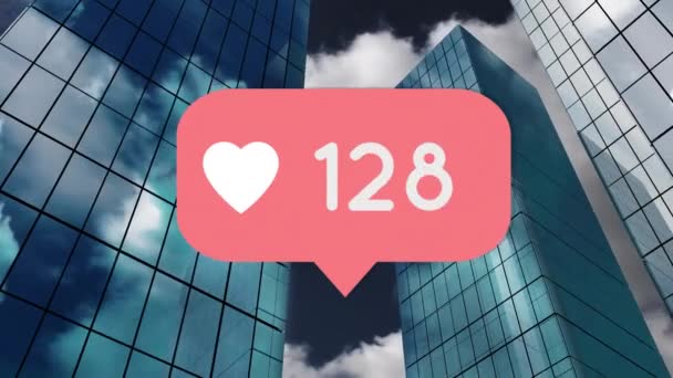 Animation Heart Icon Pink Message Bubble Increasing Number Count Background — Stock Video