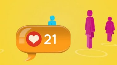 Sarı bir arka plan üzerinde haşhaş kalpleri sayma ve insan simgeleri sayısı animasyon