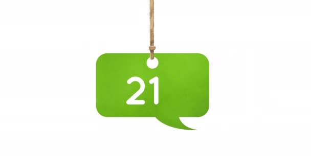 Animation Green Chat Bubble Hanging Thread Numbers Count Increasing Background — Stock Video